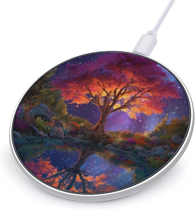 Spaces Galaxy Tree Landscape Fast Portable Charger 10W Funny Graphic Phone Charging Pad with USB Cable