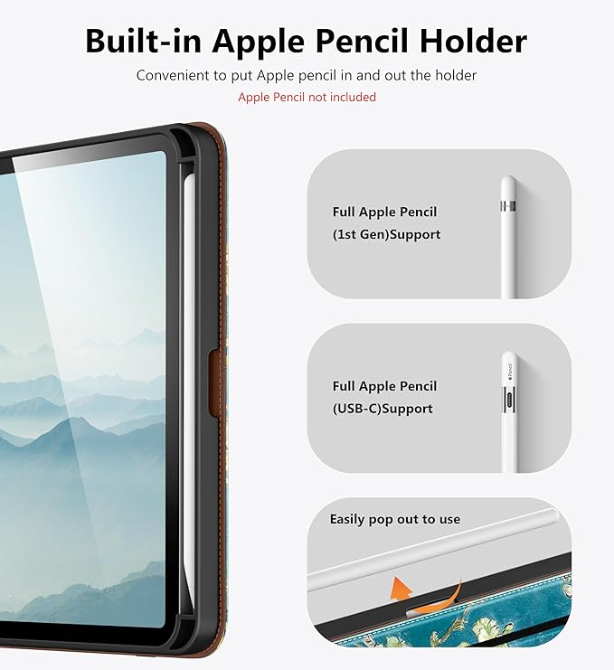 DTTO for iPad mini 7 (A17 Pro) Case iPad mini 7th / 6th Generation Case (2024/2021) 360 Degree Rotating Premium Leather Folio Stand Cover with Pencil Holder Blossom