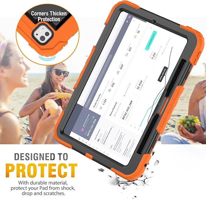 HXCASEAC for iPad Pro 11 Inch Case (M5/M4) 2025/2024 Shockproof Design with Pencil Holder Protector Rotating Stand Hand Strap Heavy Duty Protective iPad Pro11 6th/5th Generation Cover Orange