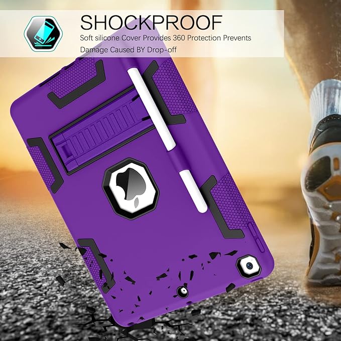 BENTOBEN iPad Case (9th/8th/7th Gen) 10.2-inch 2021/2020/2019 Heavy Duty Rugged Shockproof Protective Cover with Stand Pencil Holder C Purple