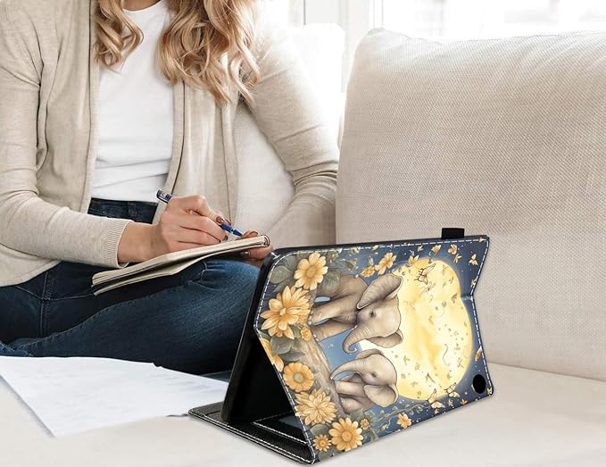Case for All-New Amazon Fire HD 10 &amp 10 Plus Tablet 10.1 (13th/11th Generation 2023/2021 Release) Slim PU Leather Stand Cover with Card Slot &amp Auto Wake/Sleep Elephant Under The Moon