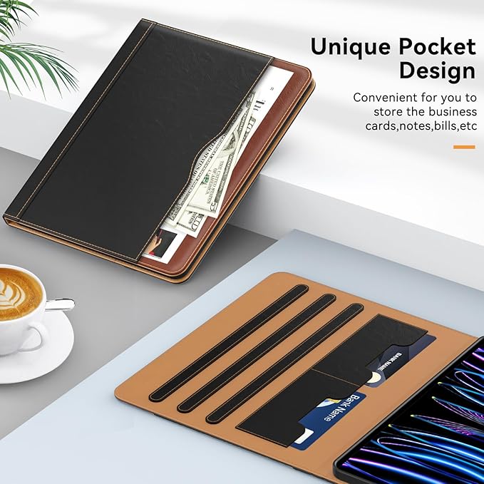 Case for New iPad Pro 12.9 inch 6th/5th/4th/3rd Generation 2022/2021/2020/2018 12.9'' ipad Pro Leather Folio Protective Cover 6/5/4/3 Gen with Pencil Holder Auto Wake/Sleep Brown Black