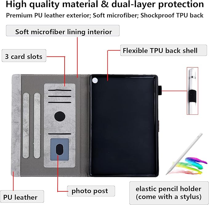 for Amazon Kindle Fire HD 10 &amp Fire HD 10 Plus Tablet Case 13th/11th Generation 10.1 inch (2023/2021) Stand PU Leather Magnetic Wallet Cover with Pencil Holder/Pockets [Auto Wake/Sleep] Gray