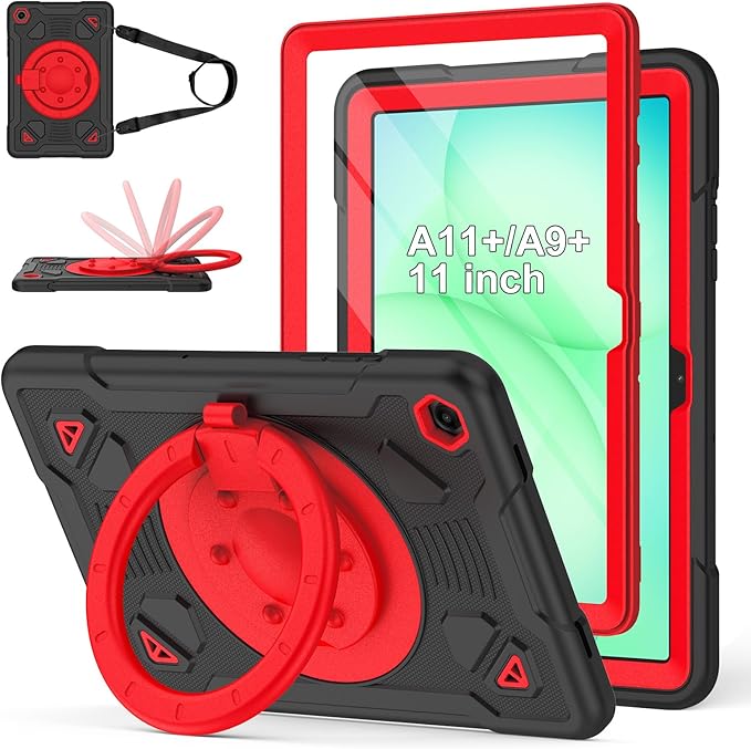 for Samsung Galaxy Tab A11 Plus/A9 Plus case with Screen Protector/ 360° Rotating Stand/Shoulder Strap Full Body Rugged Cover for Galaxy Tab A11+ Plus/A9+ Plus 11 inch 2025/2023 Released