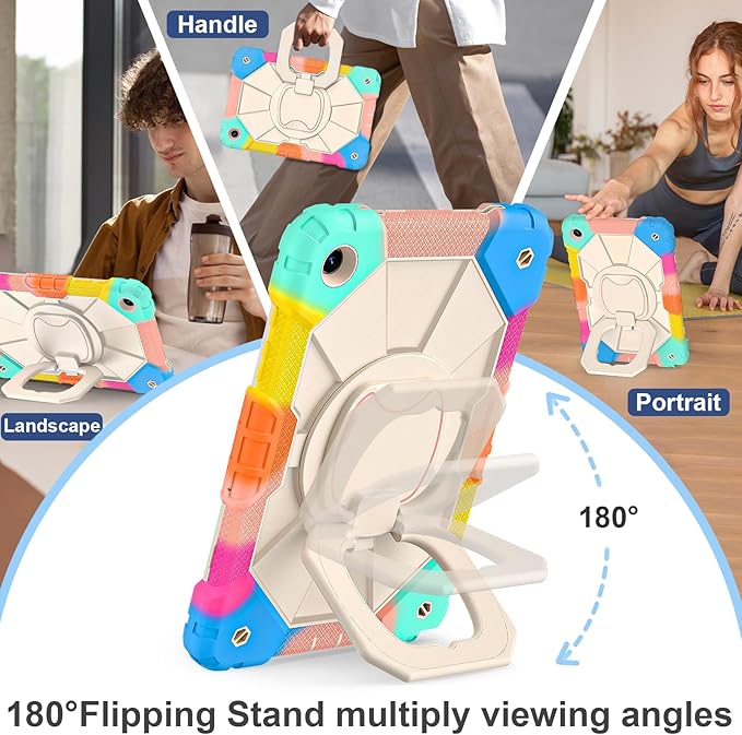 for Galaxy Tab A9 Plus Case 11 Inch Rugged Case for Samsung Galaxy A9+ Tablet with Screen Protector 360 Rotating Stand Shoulder Strap Pen Holder 2023 Model(SM-X210/X216/218) Rainbow