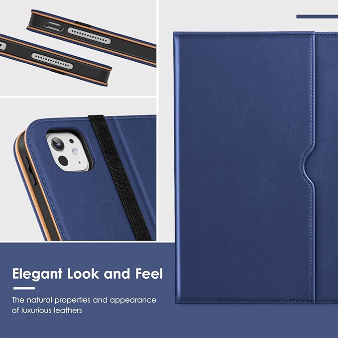 VIKESI Case for iPad Pro 13-inch M5 or M4 Released in 2025 or 2024 Leather Stand Cover with Apple Pencil Holder Auto Wake/Sleep Multiple Viewing Angles Built in Hand Strap &amp PocketNavy Blue