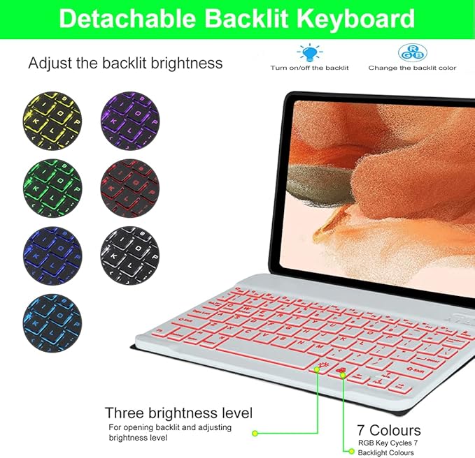 Keyboard Case for Samsung Galaxy Tab S10+ Plus/ S9 Plus/S9 FE+/ S9+/ S8+ Plus/S7+ Plus/S7 FE 12.4 Inch with S Pen Holder Backlit Smart Bluetooth Keyboard case Cover Purple