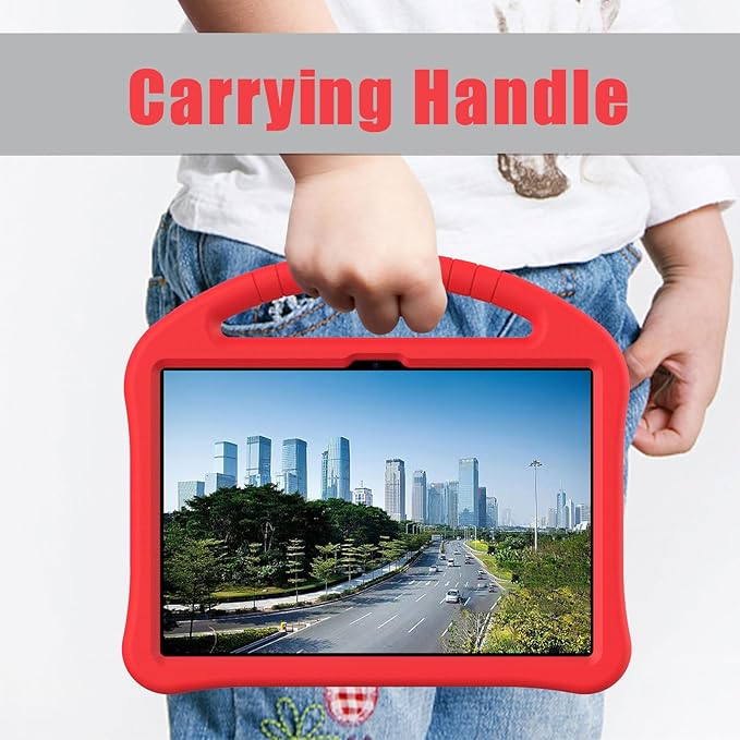 Kids Universal Case for Blackview Tab 8 WiFi 10.1 inch 2023 EVA Foam Stand Handle Cover for Blackview Tab 7 WiFi/OSCAL Pad 60/ DragonTouch Notepad 102/ Teclast P40HD 10.1 Tablets - Red