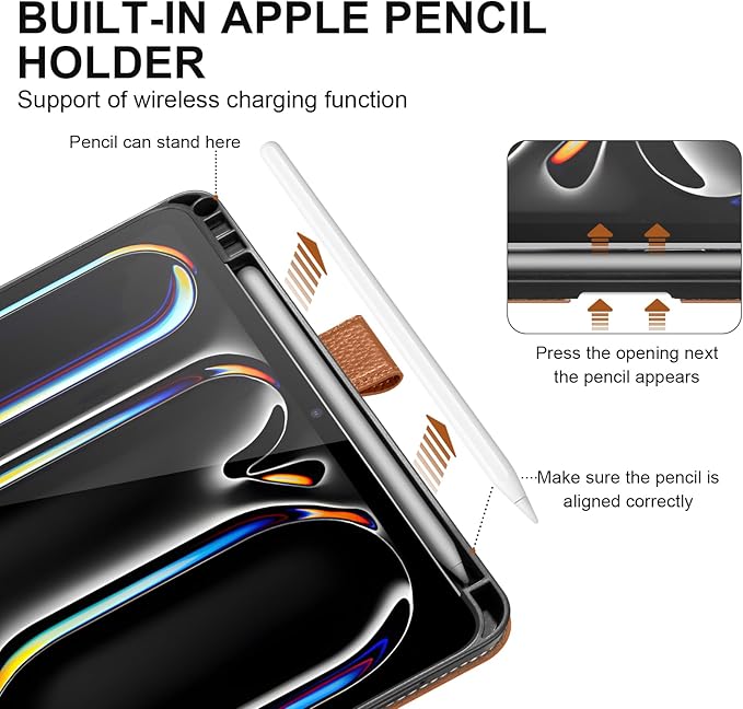 Genuine Leather Case for iPad Pro 11 inch Case (M5) 2025 / (M4) 2024 | with Pencil Holder and Adjustable Stand Magnetic Closure Auto Wake/Sleep Cover | Brown
