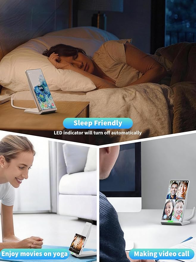 Wireless Phone Charger Stand15W Fast Android Wireless Charger Station for iPhone 17/17 Air/17 Pro Max/15/14/13 15W Fast Charging for Samsung Galaxy S23 S22 S21 with 20W USB C Charging Block Adapter