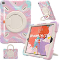 PEPKOO Triple Shockproof Case for iPad 9th/8th/7th Generation 10.2 inch 2021/2020/2019 Air 3rd Generation 10.5” Rugged Kid Cover with Pencil Holder/Handle Kickstand/Shoulder Strap Colorful Pink