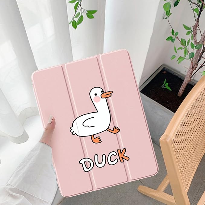 Cute Kawaii Duck for iPad Mini 6 Case with Pencil Holder Foldable Pink Leather Cover Case Support Auto Sleep Wake