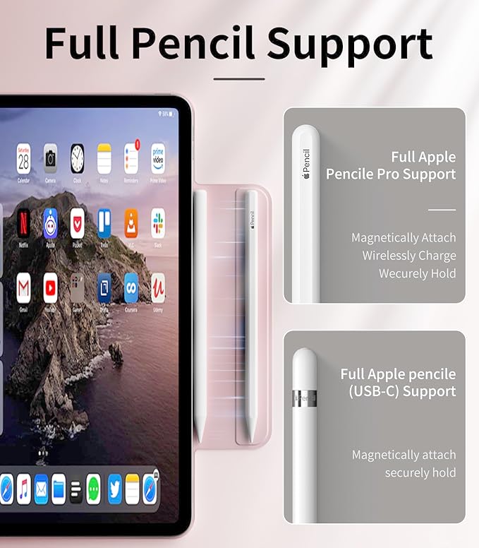Magnetic Case for iPad Air 13 Inch M3/M2 (2025/2024) iPad Pro 12.9 inch 6th/5th Generation (2022/2021) | Auto Sleep/Wake | Pencil Pro &amp USB-C | Non-Slip PU Leather Protective Cover Pink