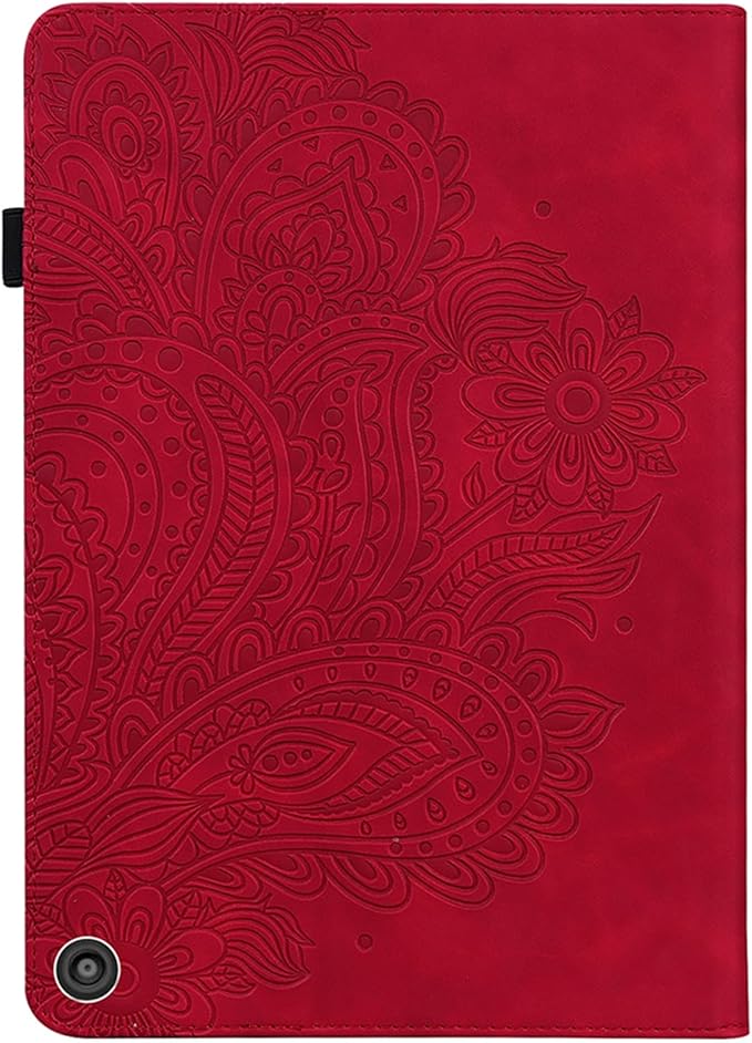 for Amazon Kindle Fire HD 10 &amp Fire HD 10 Plus Tablet Case 13th/11th Generation 10.1 (2023/2021) Folio Stand Embossed PU Leather Wallet Cover with Pencil Holder/Pocket Red Peacock Flower