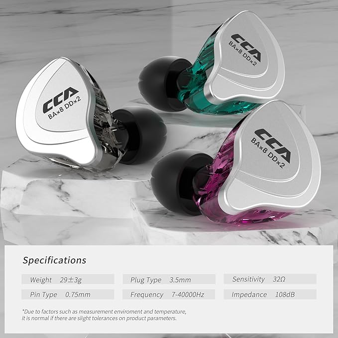 CCA C10 in Ear Monitor Headphone 10 Hybrid Drivers Wired Earbud 4BA 1DD HiFi IEM Earphones Stereo Noise Isolating Earphone with Detachable Cable for Musicians Singers Studio Audiophiles Dj PC