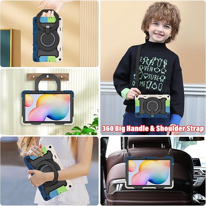 ROISKIN Case for Samsung Galaxy Tab S6 Lite 10.4’’ (2024-2020)Drop-Proof Protection Cover with 360° Rotate Stand &amp Handle &amp Screen Protector &amp Shoulder Strap &amp Kids Friendly