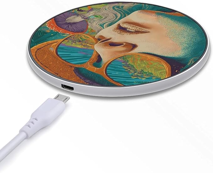 Psychedelic Holiday Mushroom Fast Portable Charger 10W Funny Graphic Phone Charging Pad with USB Cable