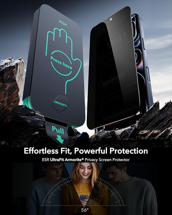 ESR 3 Pack 9H+ Glass for iPhone 17 Pro Max Privacy Screen Protector [Military Grade Shatterproof &amp Highly Durable] Armorite Anti-spy Tempered Glass with UltraFit Tray