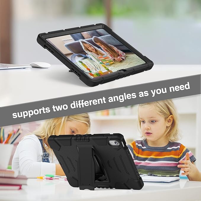 BATYUE Case for iPad (A16) 11th/10th Generation 10.9'' 2025/2022 Rugged Protective Shockproof Cover with Screen Protector 360° Rotating Stand Pencil Holder Carrying Strap Black