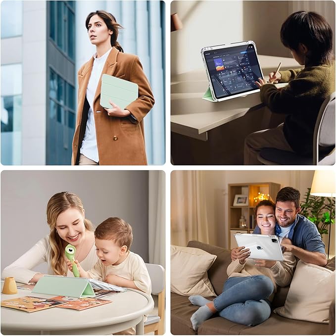 Case for iPad Air 13 Inch M3/M2 (2025/2024) &amp Pro 12.9 Inch 6th/5th/4th/3rd Generation 2022/2021/2020/2018 with Pencil Holder 2 in 1 Detachable Trifold Sliding Cover with Clear Back Shell Green
