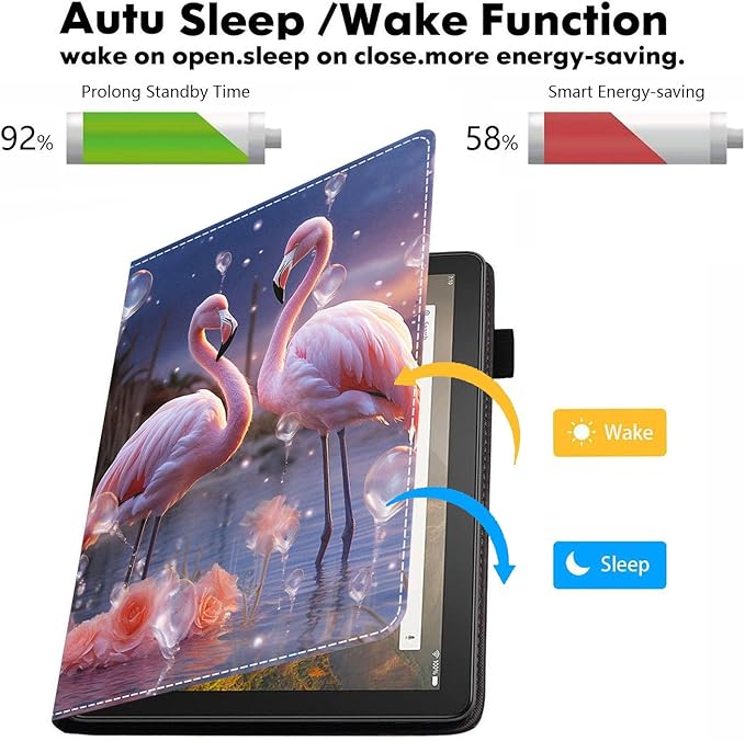 Case for All-New Amazon Kindle Fire HD 10 &amp 10 Plus Tablet 10.1 (13th/11th Generation 2023/2021 Release) - PU Leather Folio Case with Smart Auto Wake/Sleep Flamingo