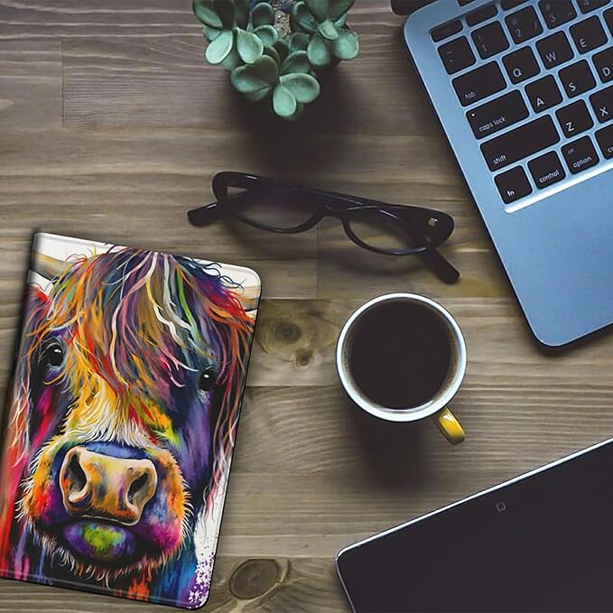 Case for Kindle Paperwhite 12th Generation &amp Kindle Colorsoft Signature Edition 2024 7 inch Lightweight Smart Case PU Leather Adjustable Stand Protective Cover with Auto Wake/Sleep - Colorful Cow