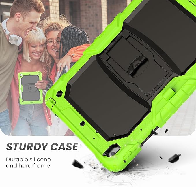 HXCASEAC Kids Case for iPad 9th/8th/7th Generation Full Body Protective Design | Foldable Stand | Screen Protector | Pencil Holder Durable for iPad 9th Gen / 8th Gen 10.2 inch Dark Green