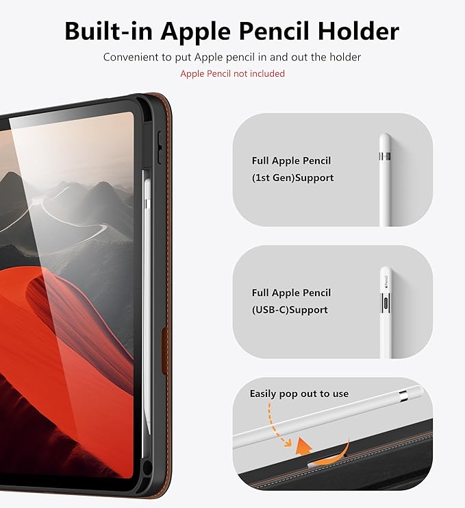 DTTO for iPad A16 Case iPad 11th / 10th Generation Case (2025/2022) 360 Degree Rotating Premium Leather Folio Stand Cover with Pencil Holder Black