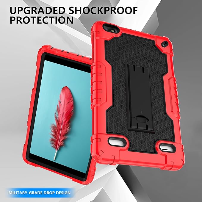 Case for BLU M8L 2022BLU M8L Plus 8 inch Tablet - [Built-in Kickstand] Anti Slip Kids Friendly Shockproof Silicone Protective Cover with Screen Protector (Red/Black/1 PC)