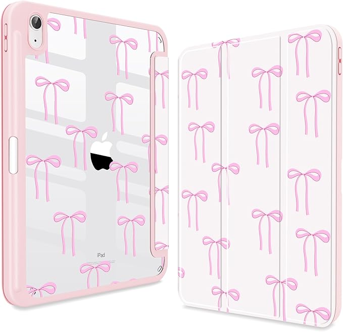 CISSOOK Compatible with iPad 11 Inch 2025 (A16) Case /10.9 inch iPad 10th 2022 with Apple Pencil Slot Auto Wake/Sleep White Base with Pink Bow Shockproof Cover