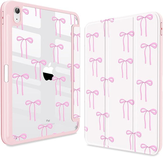 CISSOOK Compatible with iPad 11 Inch 2025 (A16) Case /10.9 inch iPad 10th 2022 with Apple Pencil Slot Auto Wake/Sleep White Base with Pink Bow Shockproof Cover