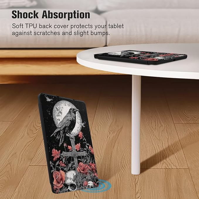 Red Rose Skull Case for Ipad Pro 11 Inch 2024 Vintage Gothic Flower Cover Funny Print Shell Auto Sleep/Wake Anti-Slip Shockproof Cover with Clear Back Shell &amp Pencil Holder(Girls Women)