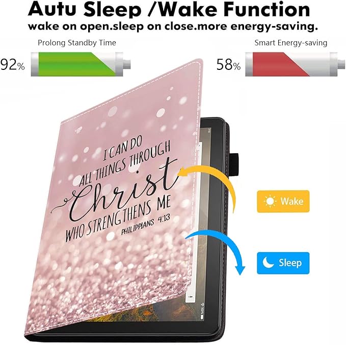 Case for Amazon Kindle Fire 7 Tablet (7 Display 9th/7th Generation 2019/2017 Release) - PU Leather Folio Case with Smart Auto Wake/Sleep Glitter Quote Bible Verse Philippians 4:13
