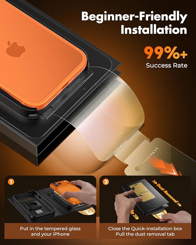 UNBREAKcable for iPhone 17 Pro Max Screen Protector [Quick-Installation Box] 3-Pack 9H+ Hardness Shatterproof Tempered Glass [99.99% HD Clear] [Case Friendly] [Bubble Free] for iPhone 17 Pro Max 6.9