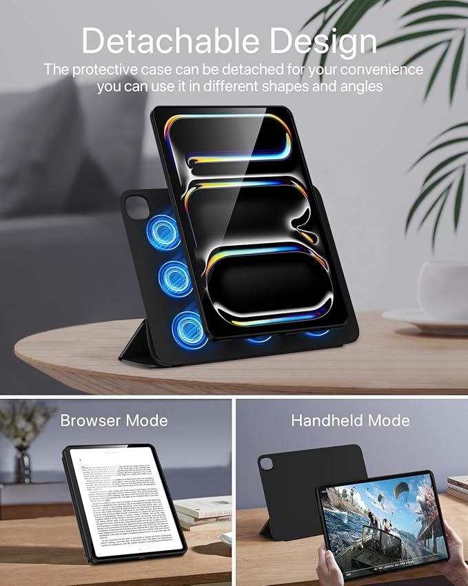 for iPad Pro 13 inch Case M5/M4 (2025/2024) Multi-Angle Y Fold Stand Magnetic Premium PU Leather Full Protective Case with Hidden Pencil Holder (Midnight Black)