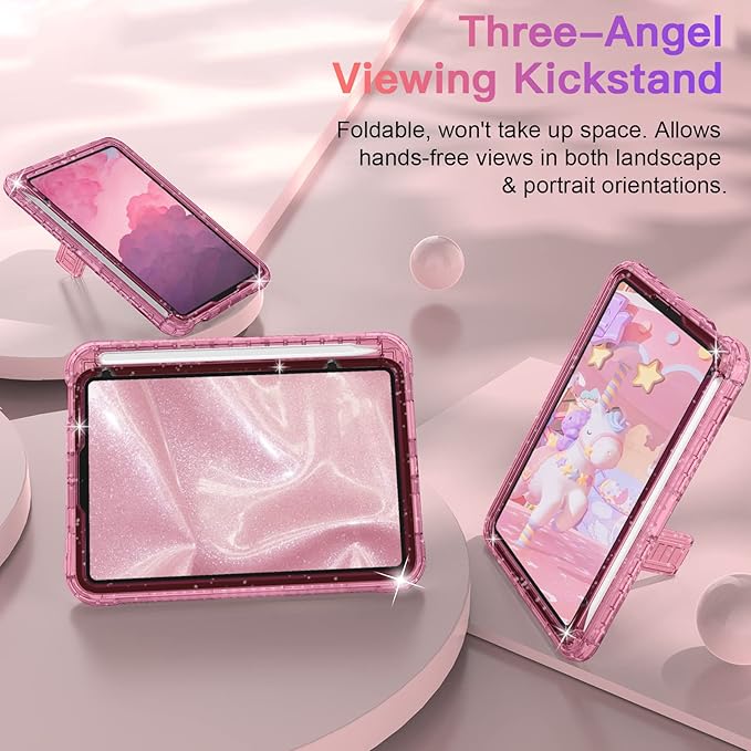 Case for iPad mini A17 Pro for iPad mini 7th/6th Generation Case 8.3 inch 2024/2021 with Pencil Holder/Stand Slim Cover for i Pad Mini 7/6 (Clear Glitter Pink)