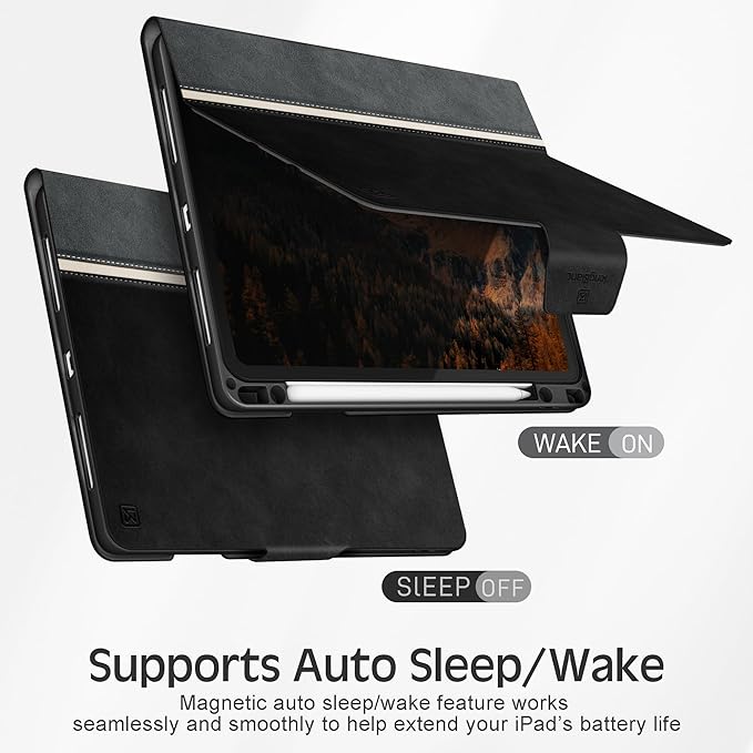 KingBlanc Case for iPad Pro 12.9 6th/5th/4th/3rd Generation 2022/2021/2020/2018 with Pencil Holder Vegan Leather Bicolor Cover Auto Sleep/Wake Support Pencil2 Charging Multi-Angle Viewing Black