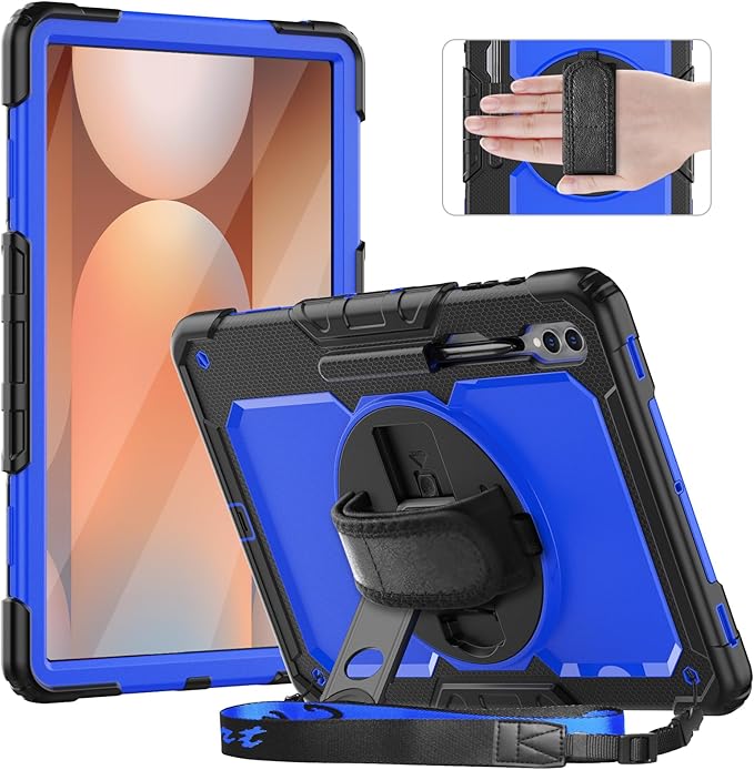 Timecity Case for Samsung Galaxy Tab S10 Ultra/ S9 Ultra/ S8 Ultra Tablet Case 14.6''- Heavy Duty Protective Cover with Screen Protector Stand Shoulder Strap &amp S Pen Holder | Kids-Friendly Blue