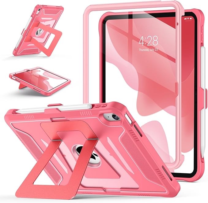 Soke Case for iPad (A16) 11th Generation 11-Inch 2025 /10th Generation 10.9-Inch 2022 with Screen Protector and Multi-Angle Kickstand Rugged Full Body Heavy Duty Protective Cover - Melon Pink