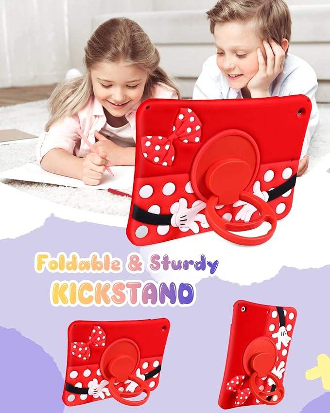 Cute Case for iPad 9th/8th/7th Generation - Silicone 3D Design for Girls Women Teens Girly Kawaii Funny Cartoon Soft Stand for iPad Case 9th/8th/7th Generation with Lanyard 10.2 InchRed