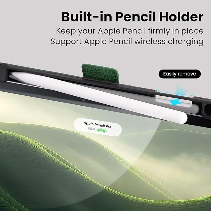 Handmade Case for iPad Pro 11 Inch (M5/M4) 2025/2024 with Pencil Holder PocketMagnetic ClosureAuto Sleep/WakeVegan Leather Folio Protective CoverMulti Angles StandGreen