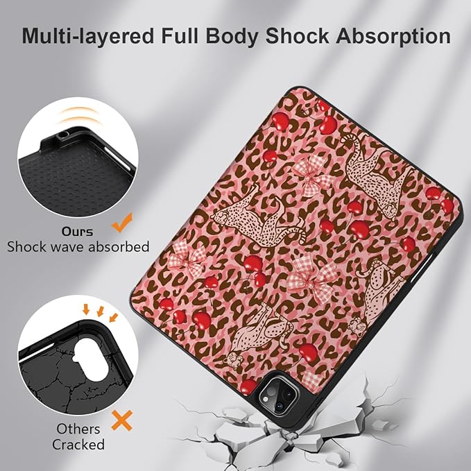 DONGKE Case for 2022/2021/2020/2018 iPad Pro 11 inch Gen 4/3/2/1 - Slim Protective Case - Built in Pencil Holder Support Charging - Trifold Stand &amp Sleep/Wake Cover- Cheetah Bow