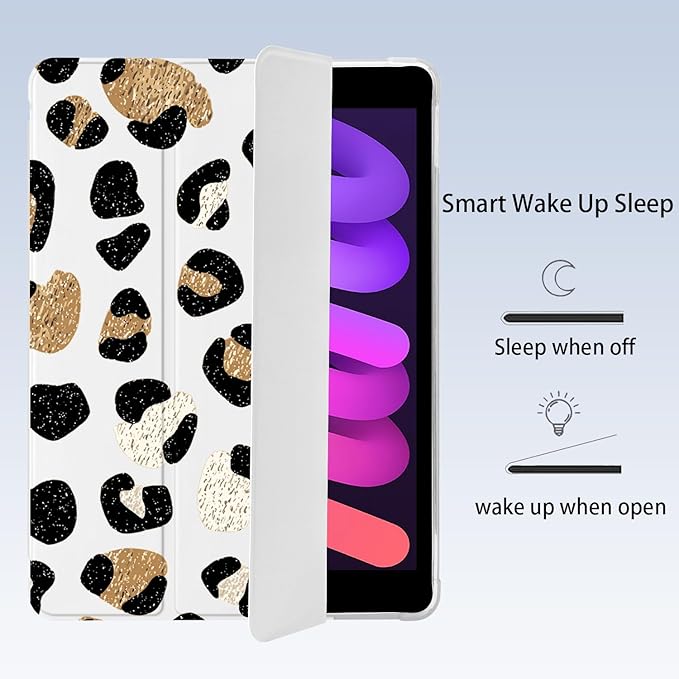 Cute Leopard Print for iPad Air 13 Inch Case M3 2025/M2 2024 with Pencil Holder Auto Sleep/Wake White Leather Soft TPU Back Cover