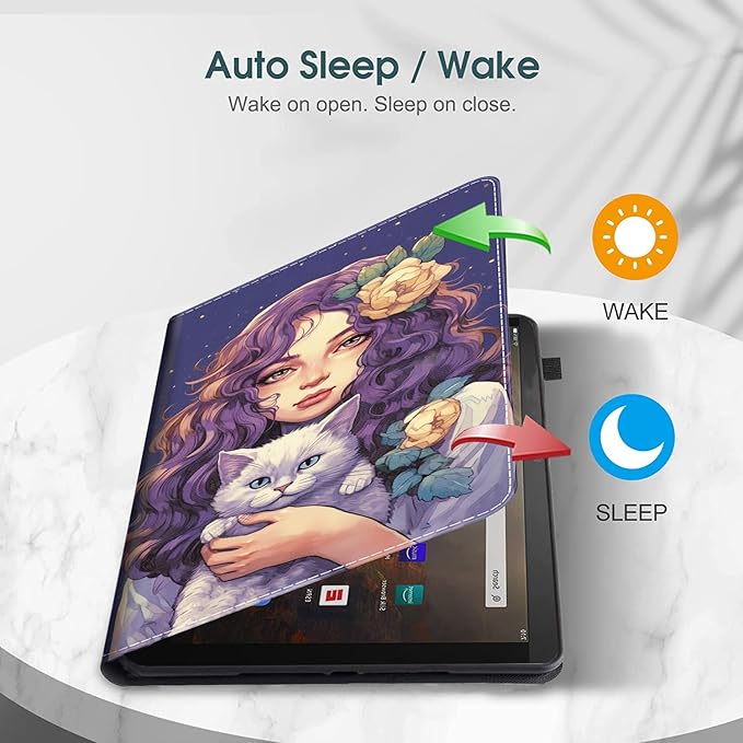 Case for Amazon Fire HD 10 Tablet (9th/7th/5th Generation2019/2017/2015 Release) Multi-Angle Smart Stand Cover Auto Sleep/Wake for Fire 10.1 InchGirl Cute Cat