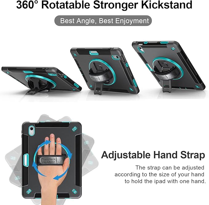 Case for iPad (A16) 11th/10th Generation Case: Protective Cover for iPad 11th Gen 11 Inch 2025 &amp10th Gen 10.9 2022 with Screen Protector- Stand- Shoulder Strap- Handle- Pencil Holder-Mint Green