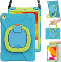 BRAECN Kids Case for iPad 9.7 Inch iPad 6th/5th Generation(2018/2017) 3-Layer Full-Body Rugged Silicone Case w/Rotatable Handle Grip Shoulder Strap Pencil Holder Kickstand for iPad Air 2-Sky Blue