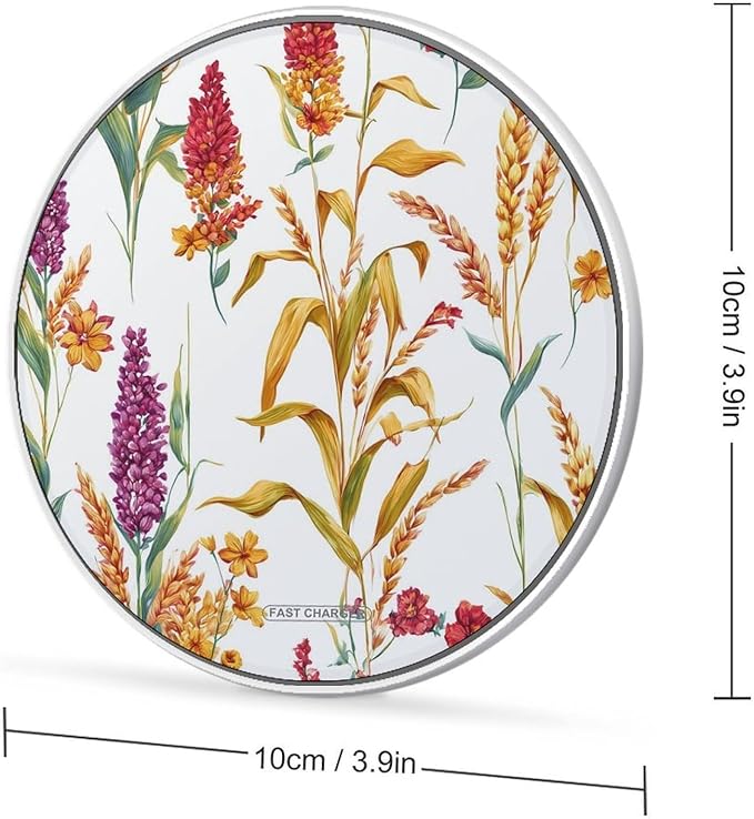 Wheat Sorghum Plants Phone Charger Magnetic Charging Pad Anti-Slip with USB Cable