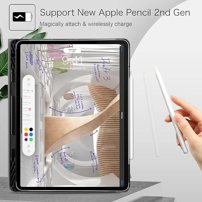 Fintie Folio Case for iPad Pro 12.9 6th Generation 2022 Multi-Angle Smart Stand Cover w/Pencil Holder &amp Pocket Also Fit iPad Pro 12.9 2021 5th &amp 2020 4th &amp 2018 3rd Gen Cloudy Marble