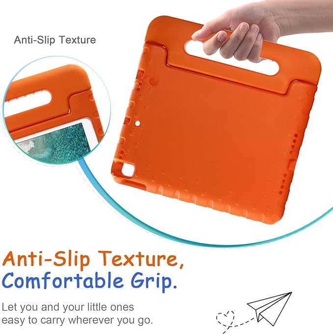 Kids Case for iPad 9th/8th/7th Generation (2021/2020/2019) iPad 10.2 Shockproof Case Techcircle Handle Stand Lightweight EVA Foam Bumper Protective Rugged Drop Protection Child Proof Cover Orange