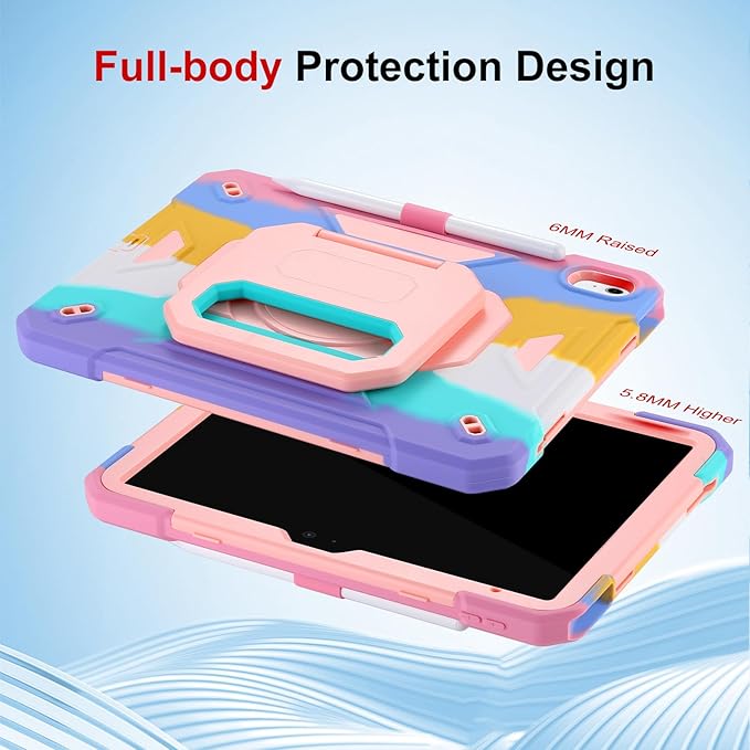 Case for iPad 11th (A16) 11 2025 iPad 10th Generation 10.9 2022Military Grade Shockproof iPad Case Built-in 360° Rotating Stand/Pen Slot/Shoulder Strap for iPad 11th Gen/10th Gen(Colorful)